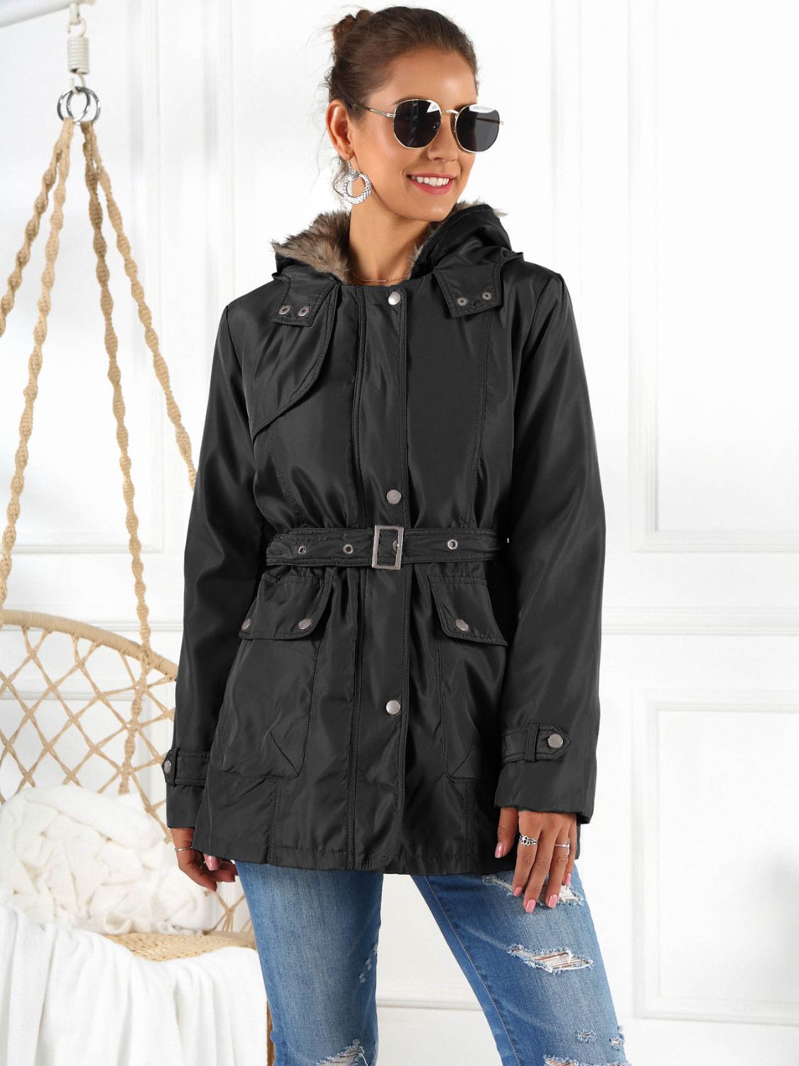 Ivy Lane Full Size Hooded Jacket with Detachable Liner (Three - Way Wear) - EMMY