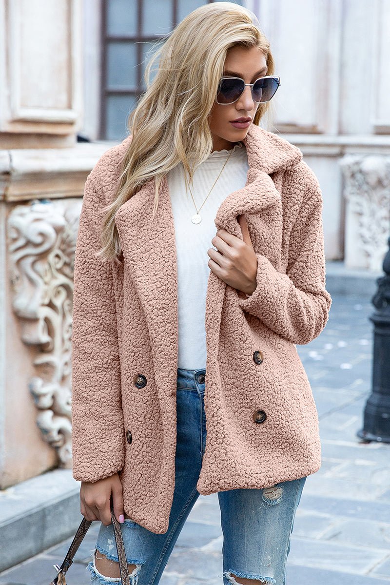 Ivy Lane Full Size Lapel Collar Sherpa Coat - EMMY