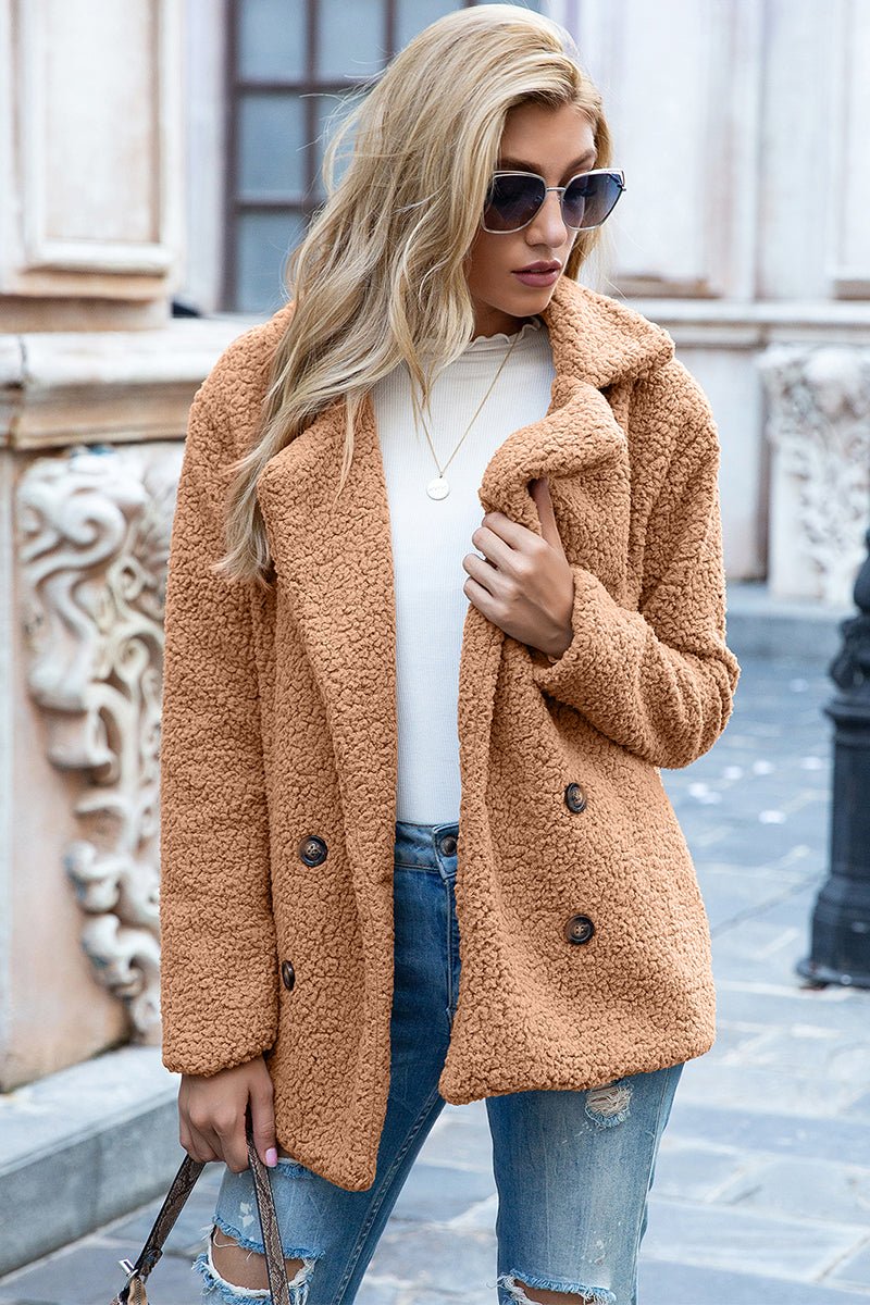 Ivy Lane Full Size Lapel Collar Sherpa Coat - EMMY