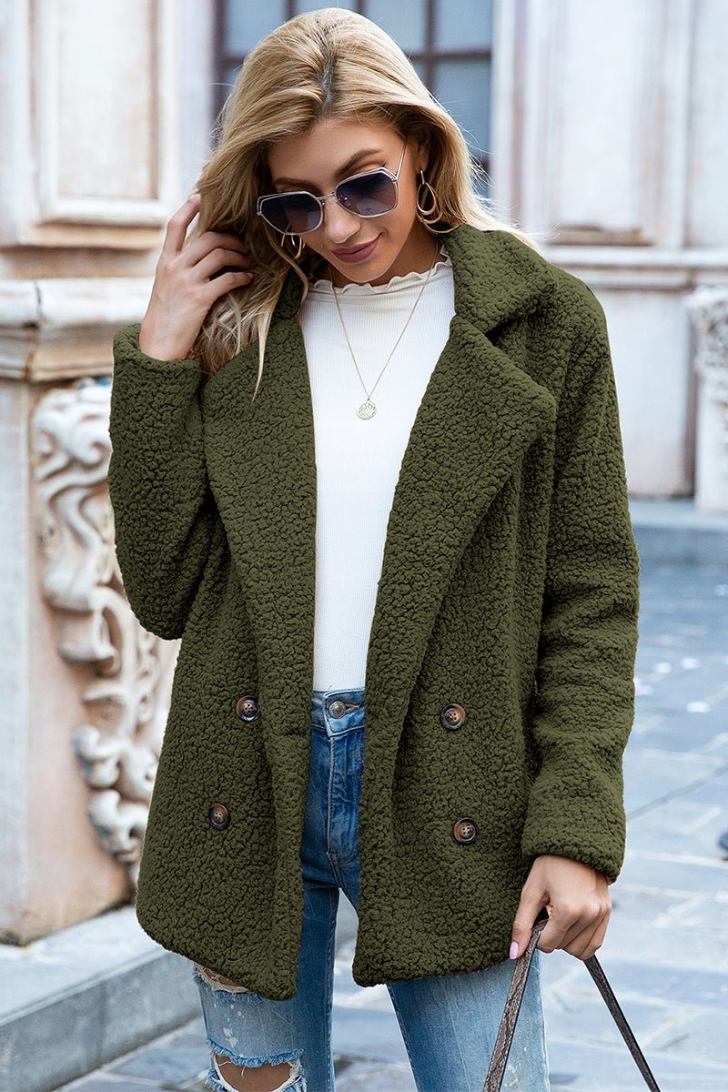 Ivy Lane Full Size Lapel Collar Sherpa Coat - EMMY