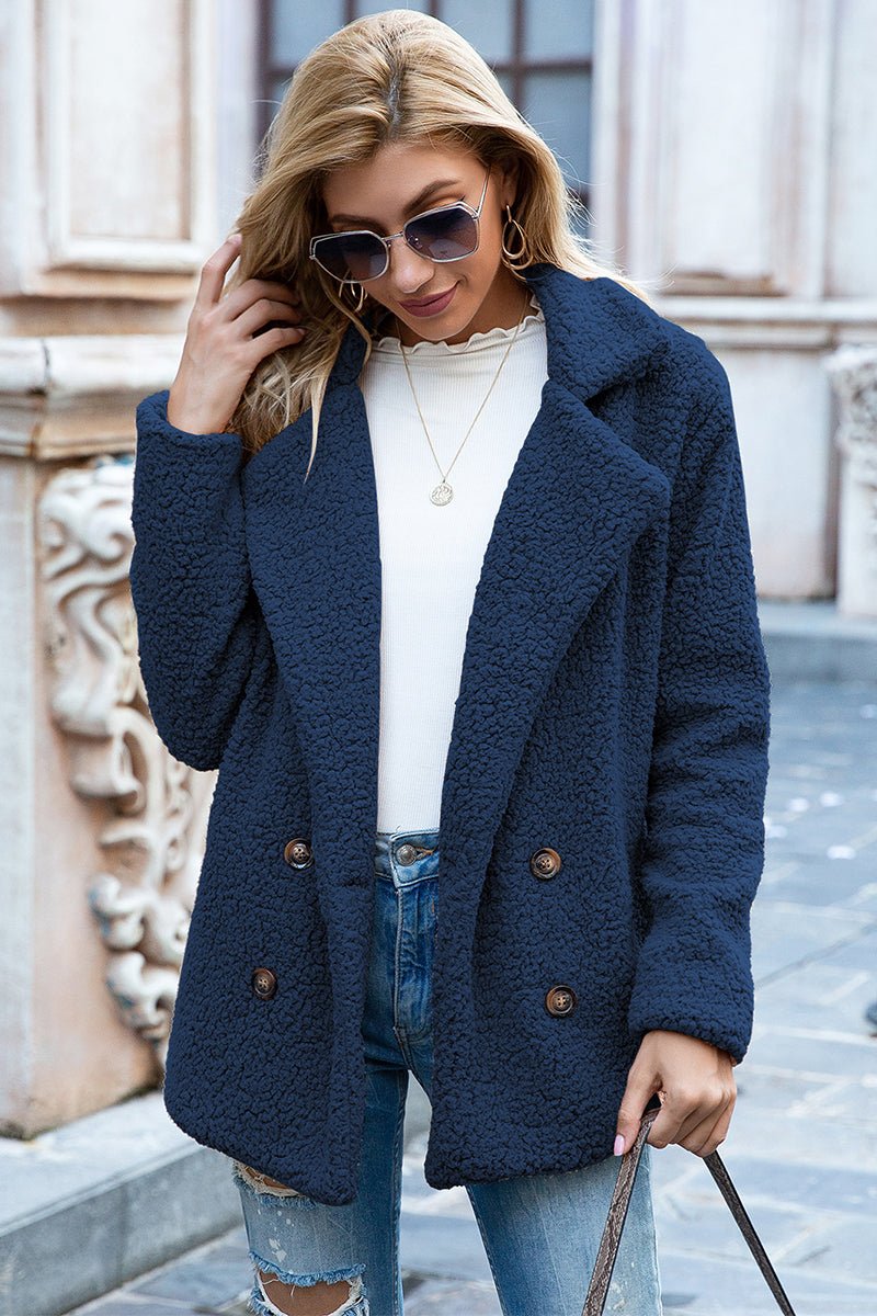 Ivy Lane Full Size Lapel Collar Sherpa Coat - EMMY