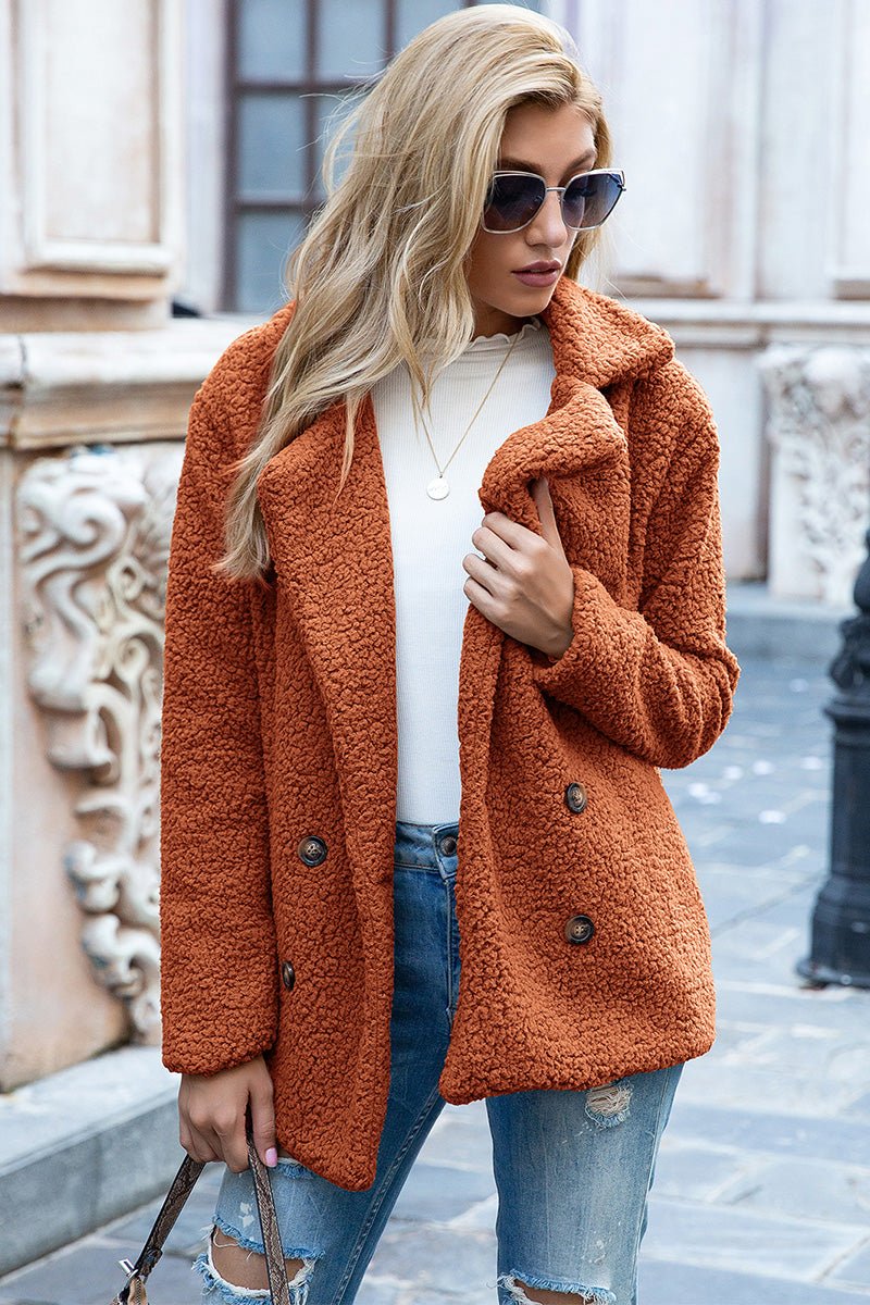 Ivy Lane Full Size Lapel Collar Sherpa Coat - EMMY