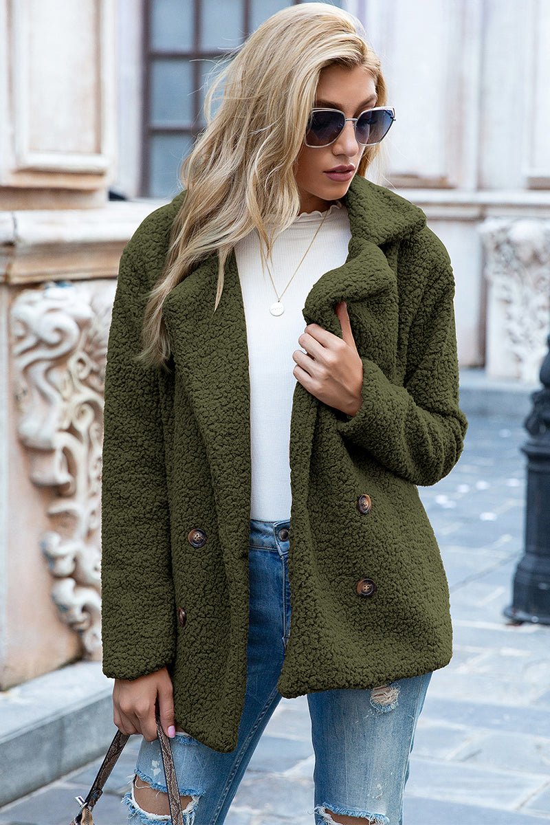 Ivy Lane Full Size Lapel Collar Sherpa Coat - EMMY