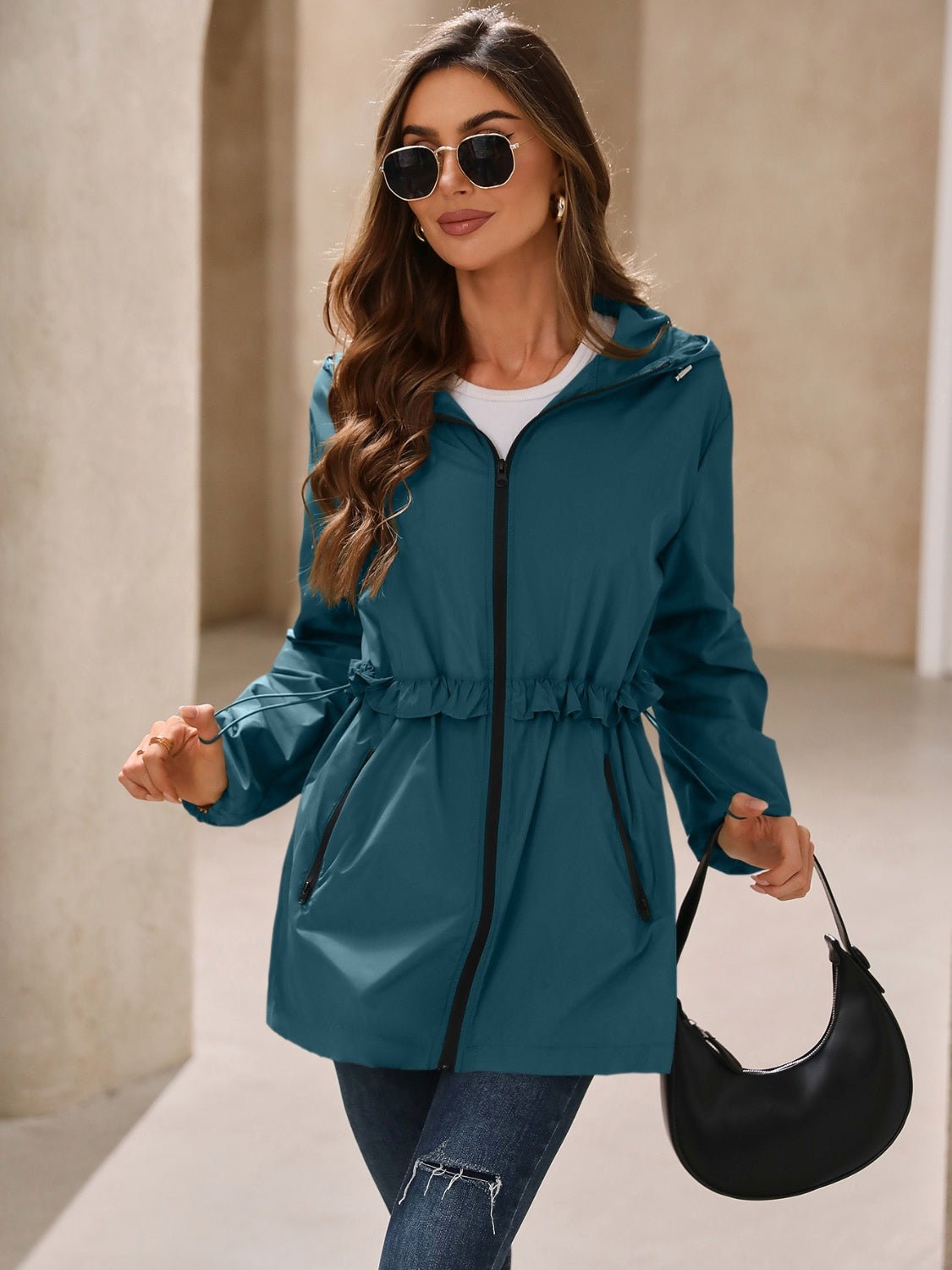 Ivy Lane Outdoor Waterproof Long Sleeve Hooded Windbreaker - EMMY