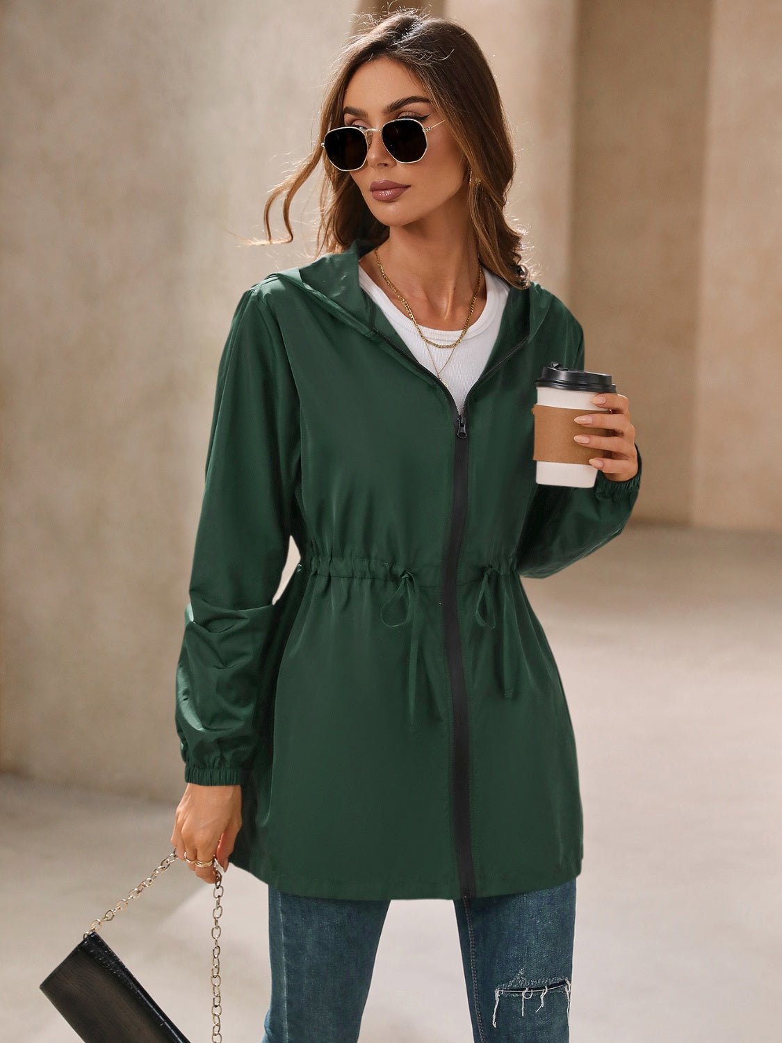 Ivy Lane Outdoor Waterproof Long Sleeve Hooded Windbreaker - EMMY