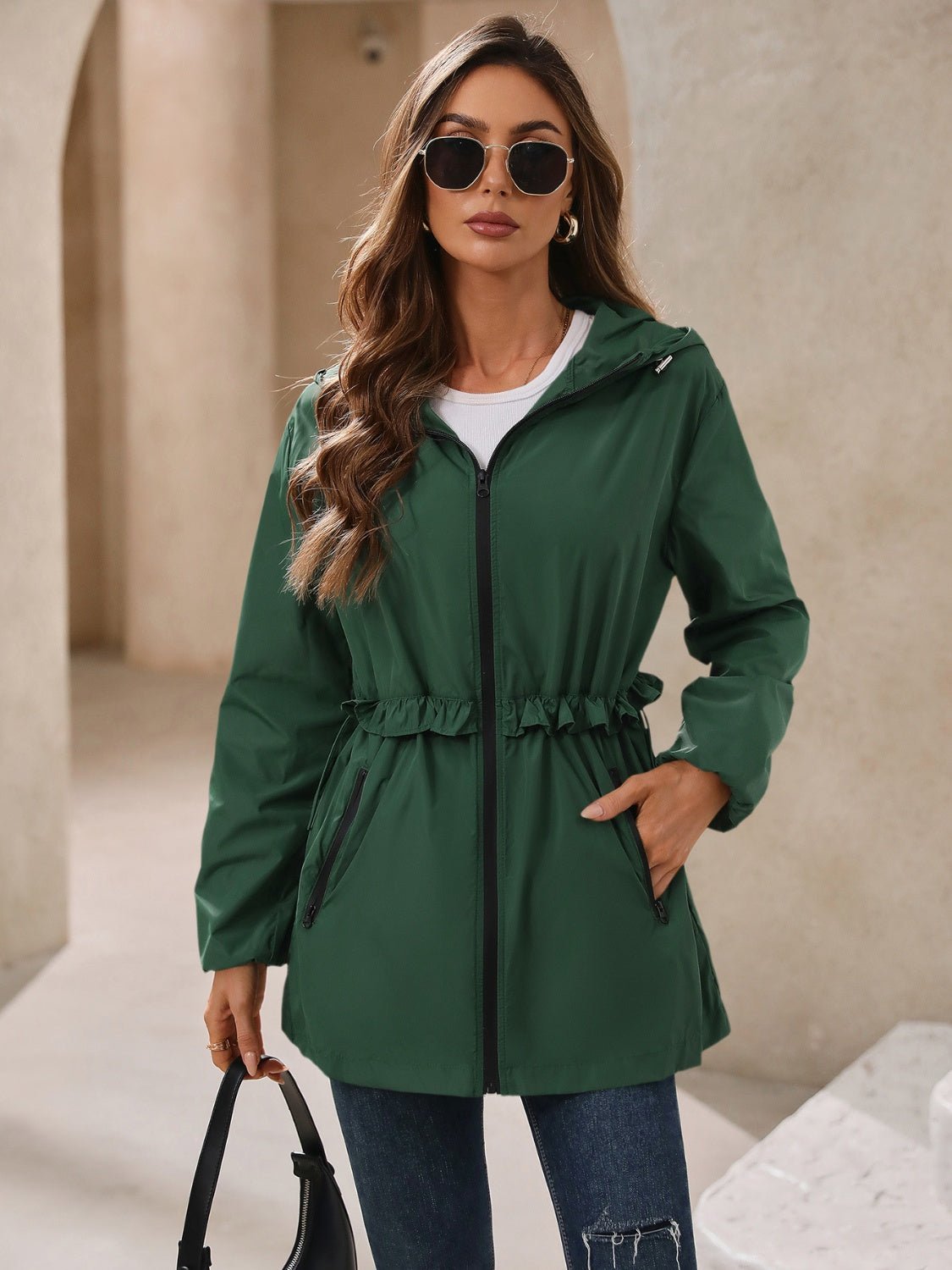 Ivy Lane Outdoor Waterproof Long Sleeve Hooded Windbreaker - EMMY