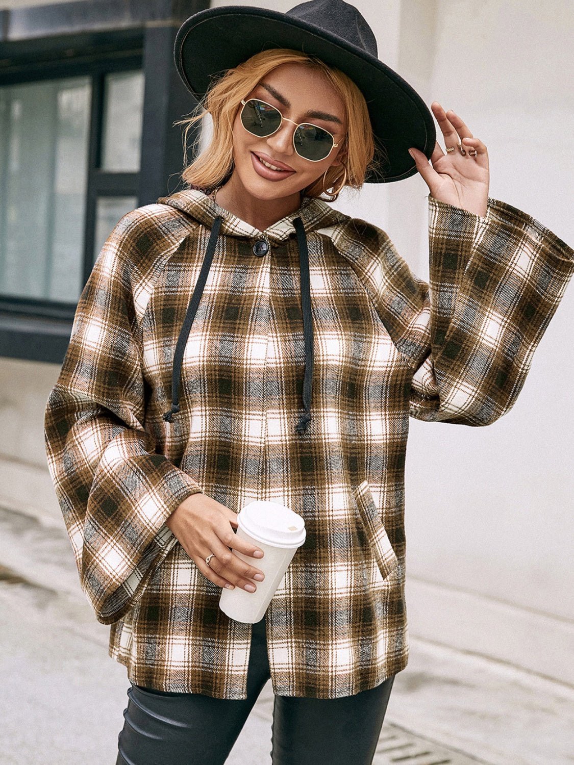 Ivy Lane Pocketed Plaid Long Sleeve Hooded Jacket - EMMY