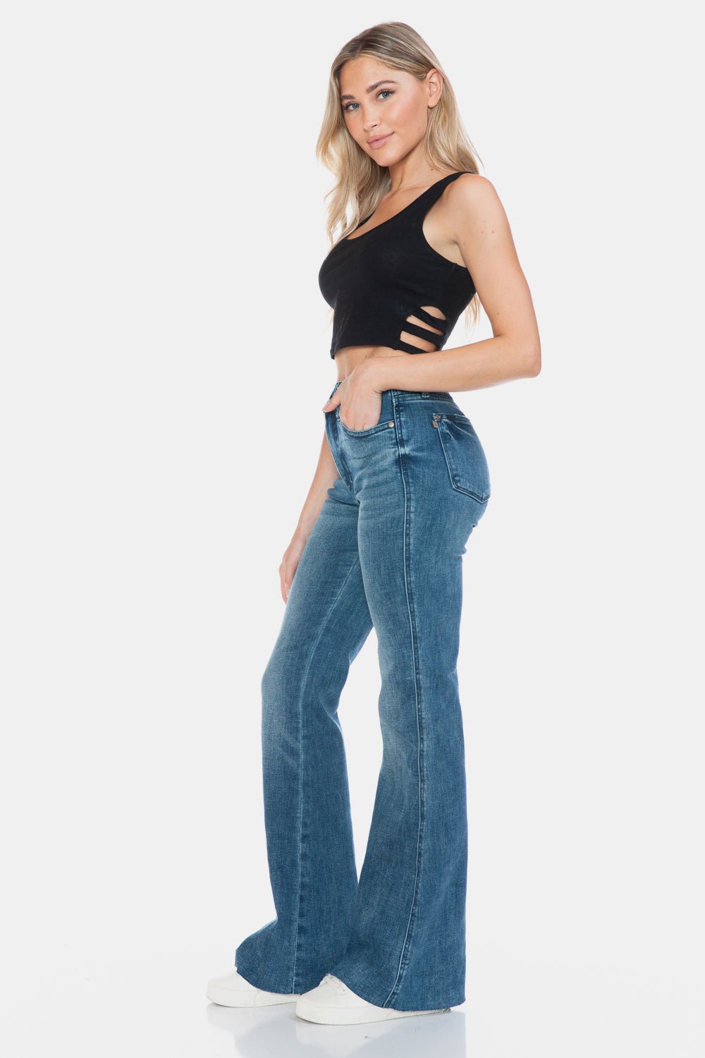 Judy Blue Full Size Tummy Control Cut Hem Flare Jeans - EMMY