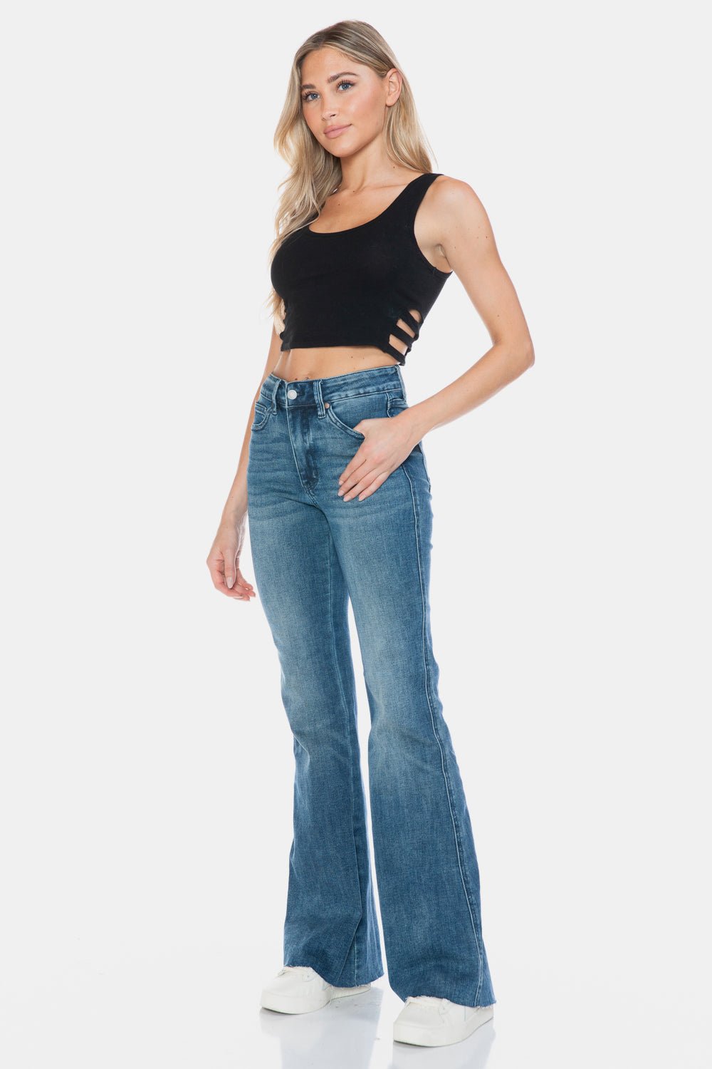 Judy Blue Full Size Tummy Control Cut Hem Flare Jeans - EMMY