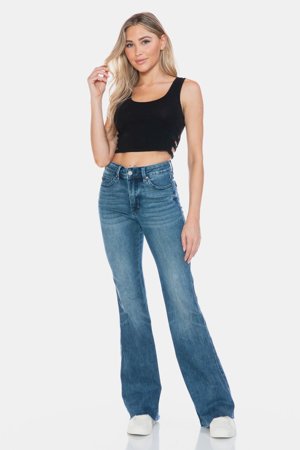 Judy Blue Full Size Tummy Control Cut Hem Flare Jeans - EMMY