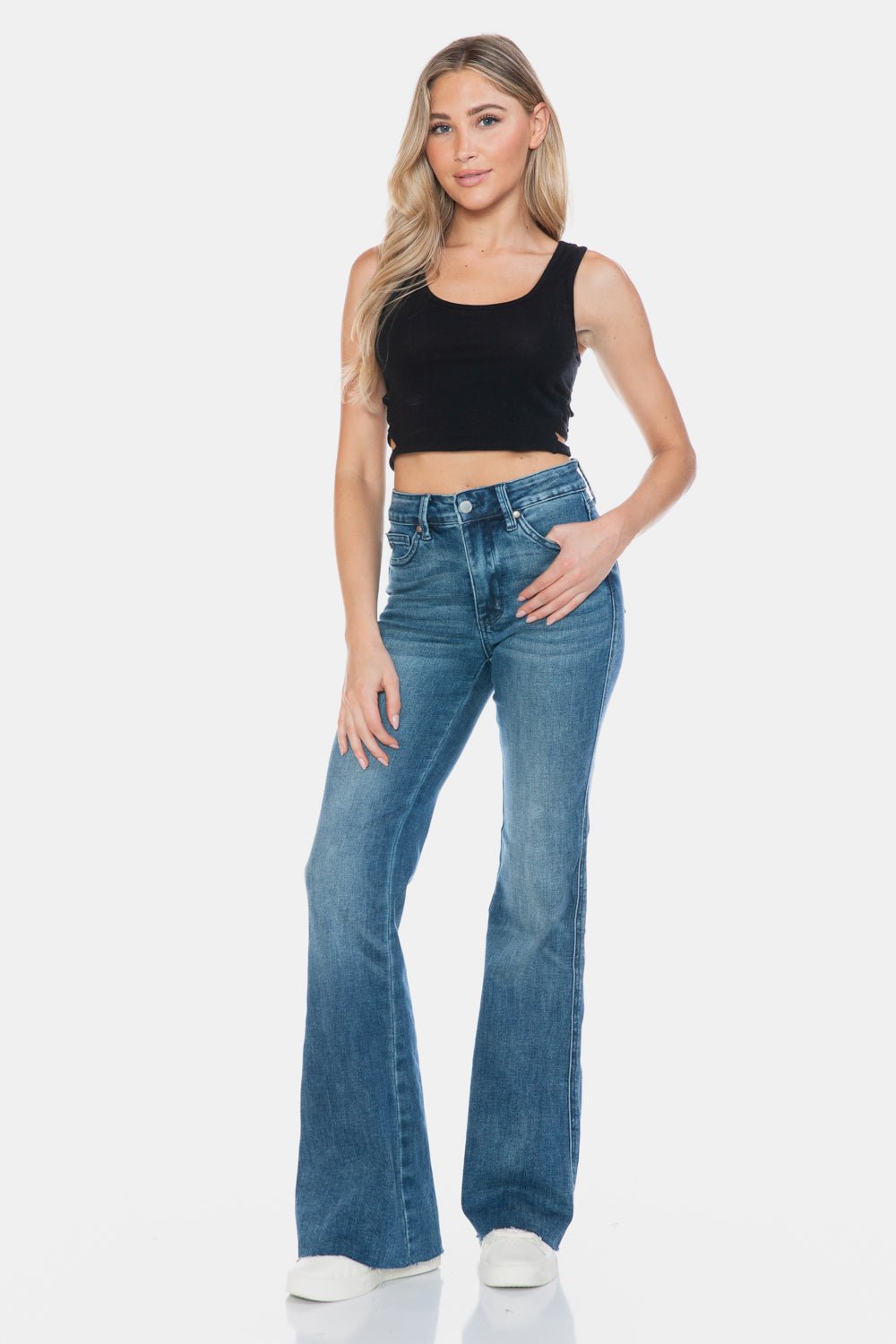 Judy Blue Full Size Tummy Control Cut Hem Flare Jeans - EMMY