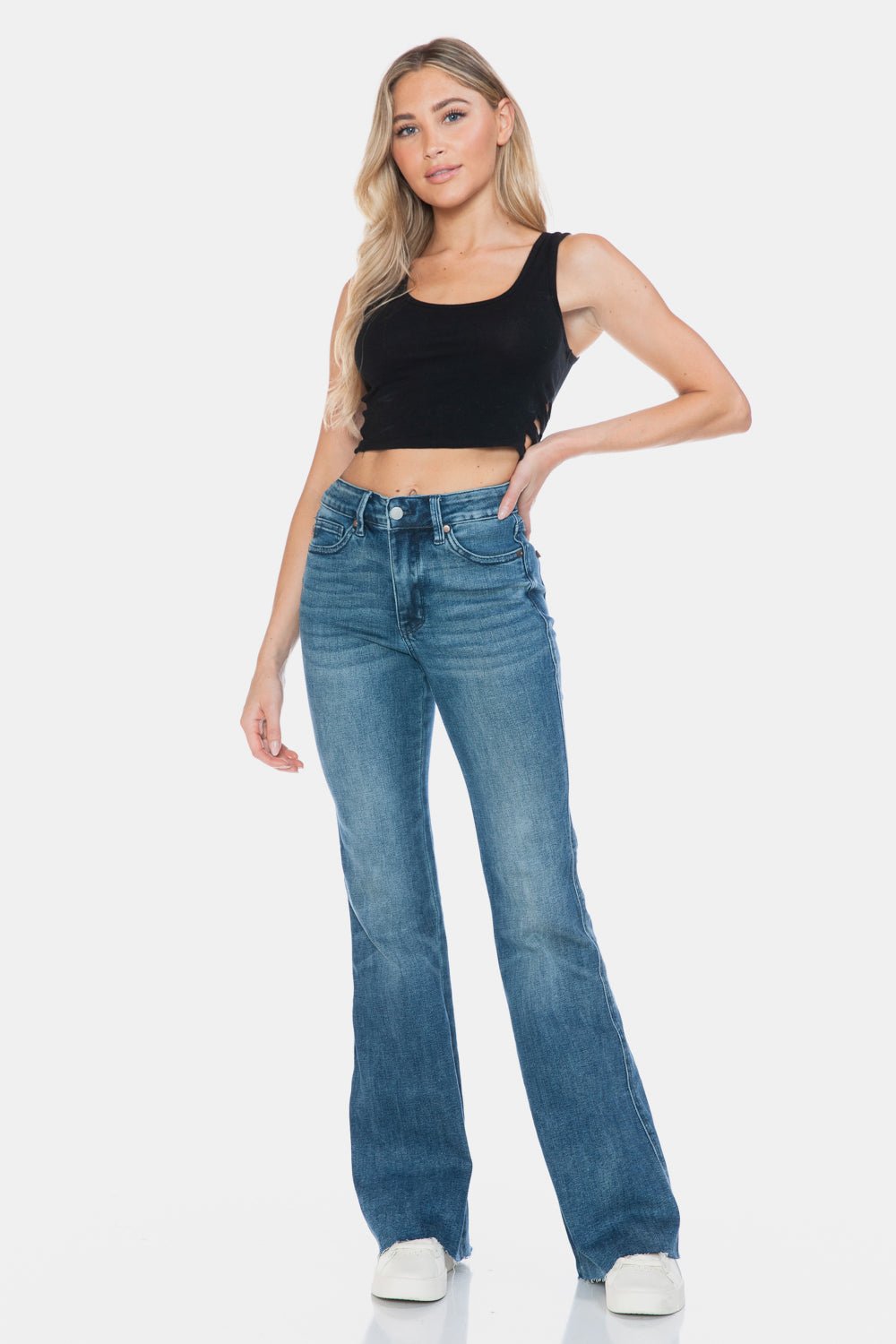 Judy Blue Full Size Tummy Control Cut Hem Flare Jeans - EMMY