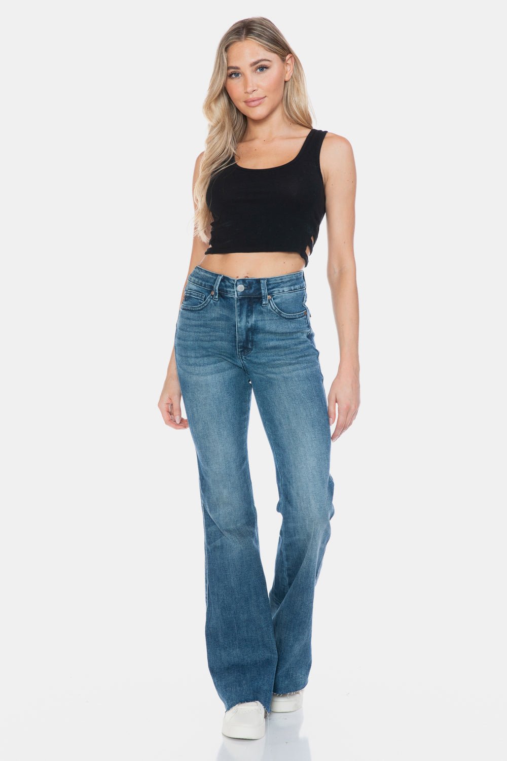 Judy Blue Full Size Tummy Control Cut Hem Flare Jeans - EMMY