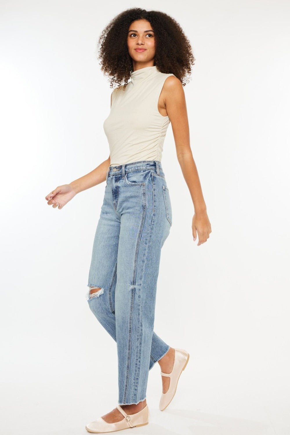 Kancan Ultra High Rise Distressed Straight Jeans - EMMY