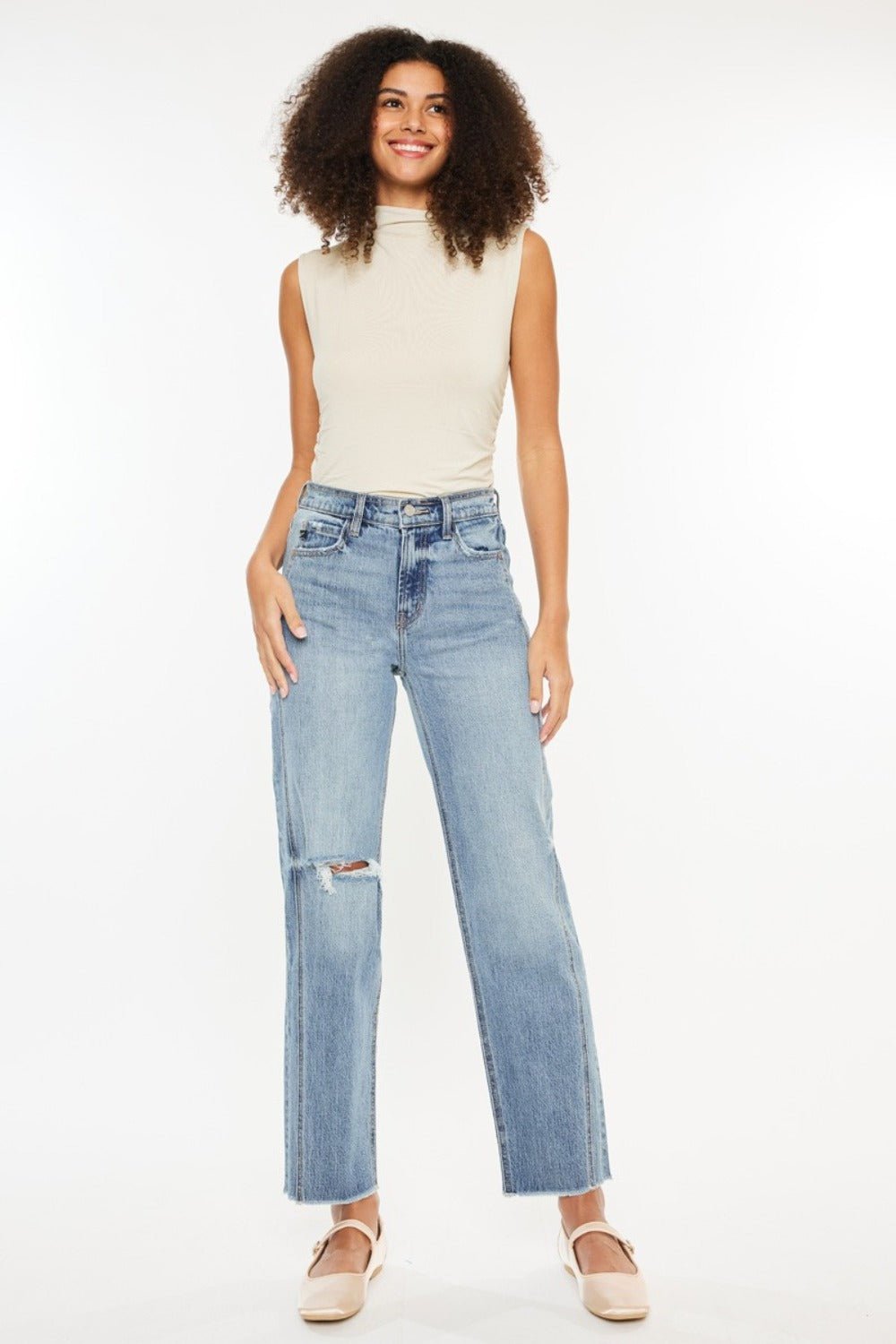 Kancan Ultra High Rise Distressed Straight Jeans - EMMY