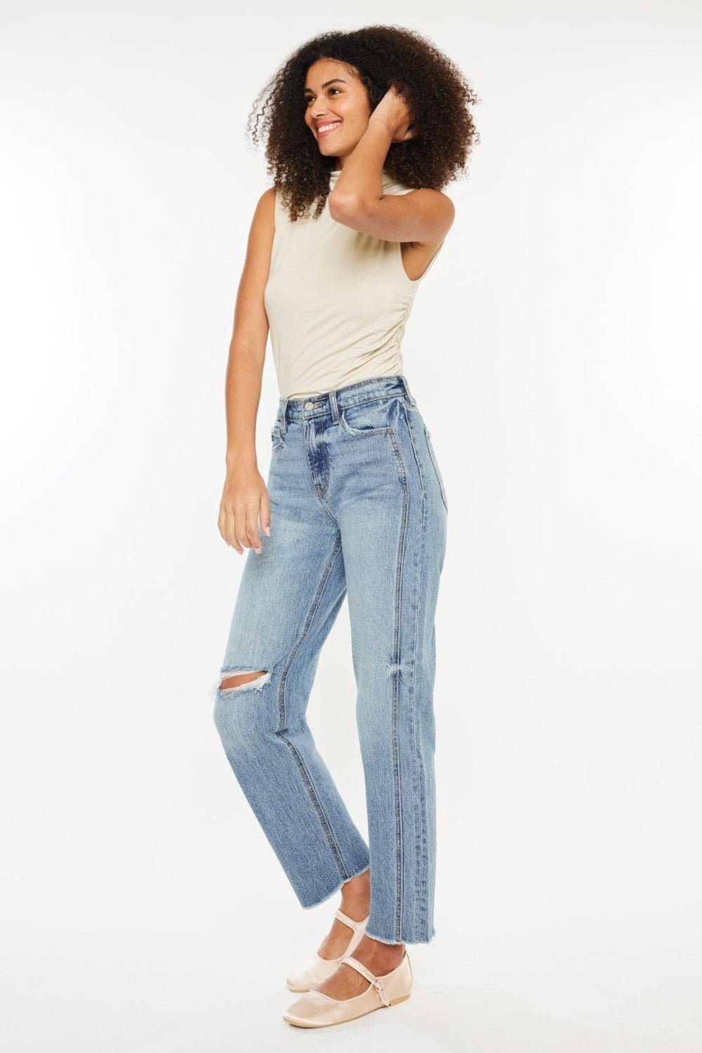 Kancan Ultra High Rise Distressed Straight Jeans - EMMY