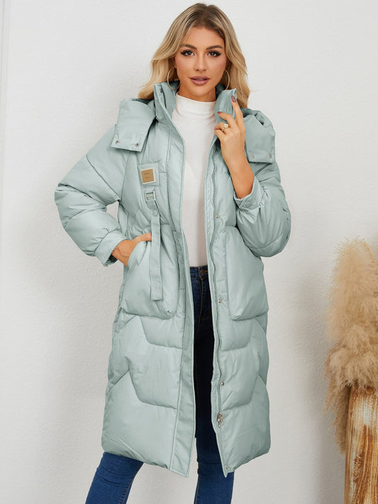 Long Sleeve Longline Hooded Winter Coat - EMMY