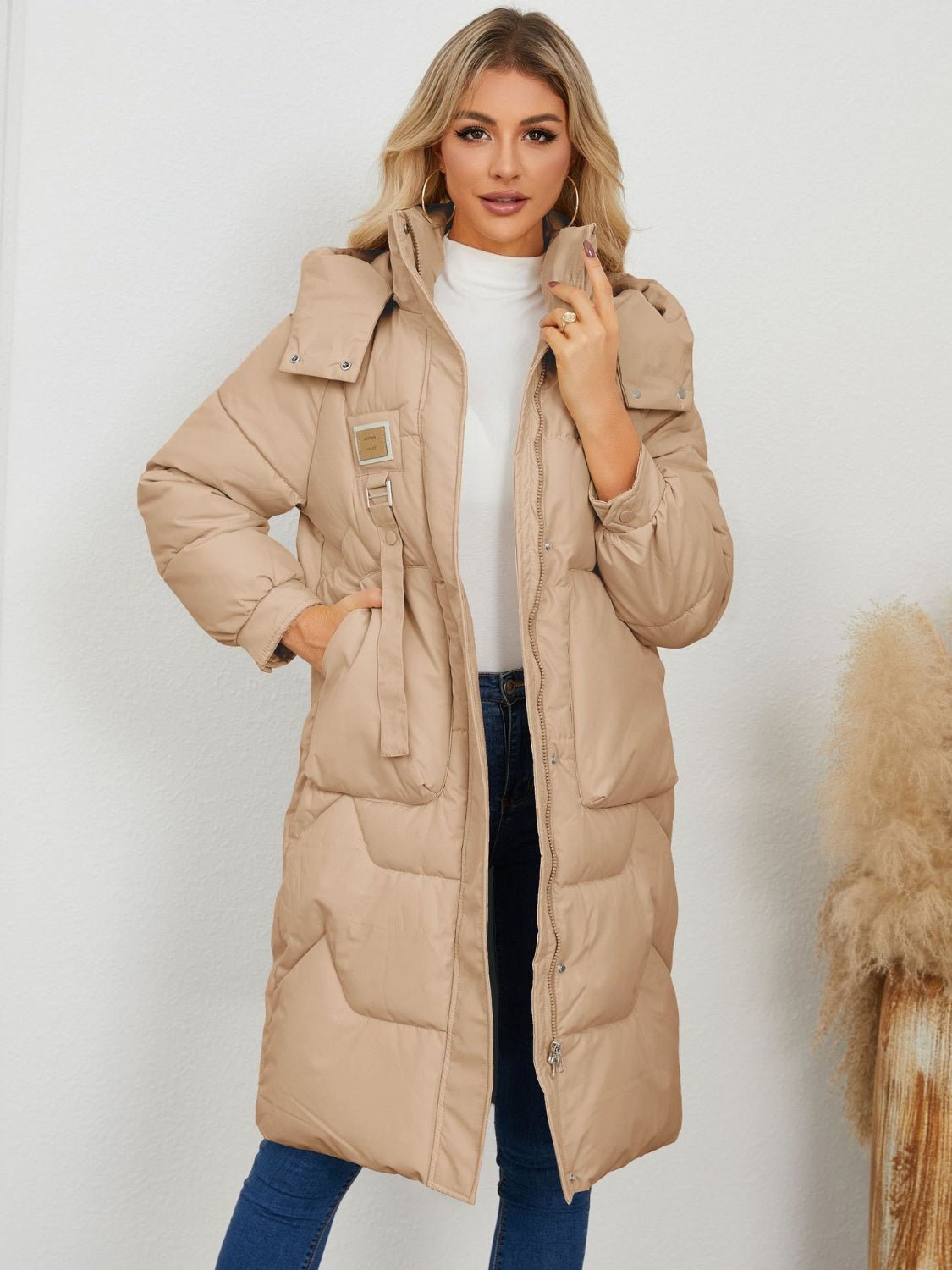 Long Sleeve Longline Hooded Winter Coat - EMMY