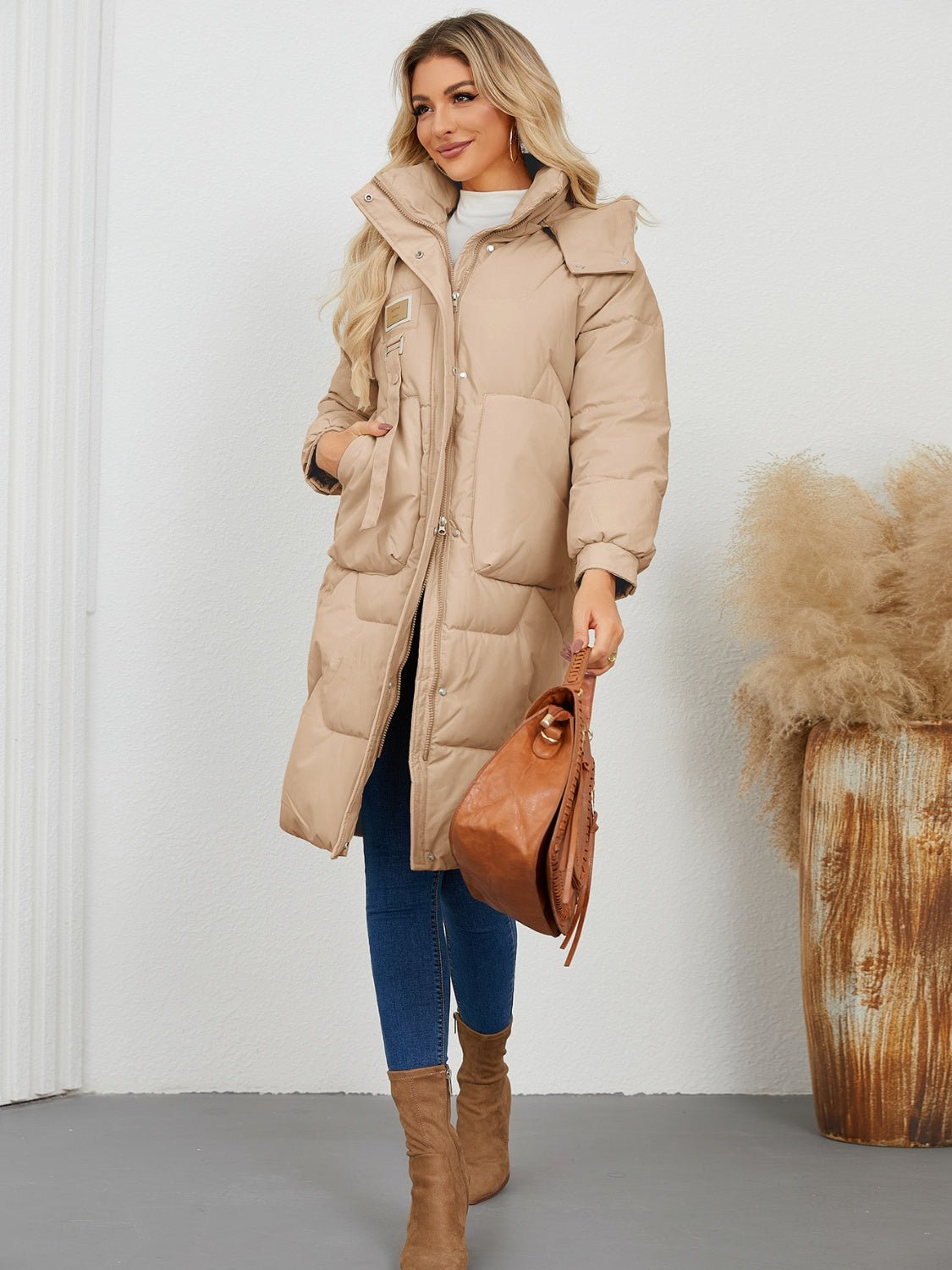 Long Sleeve Longline Hooded Winter Coat - EMMY