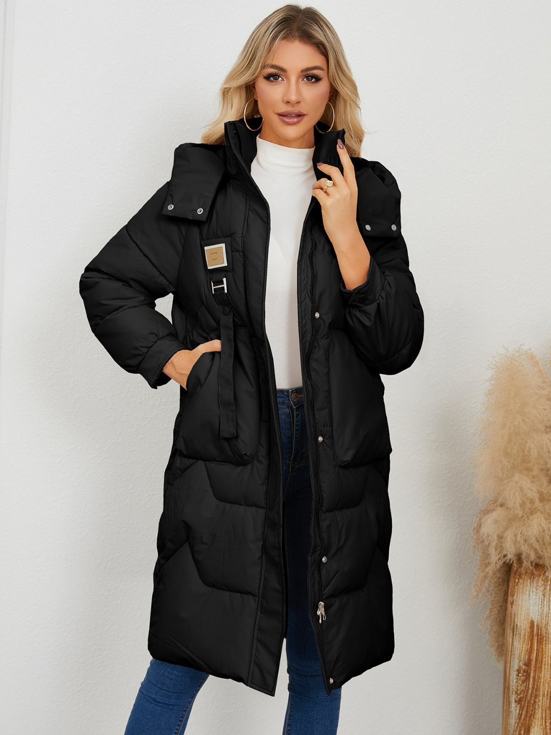 Long Sleeve Longline Hooded Winter Coat - EMMY