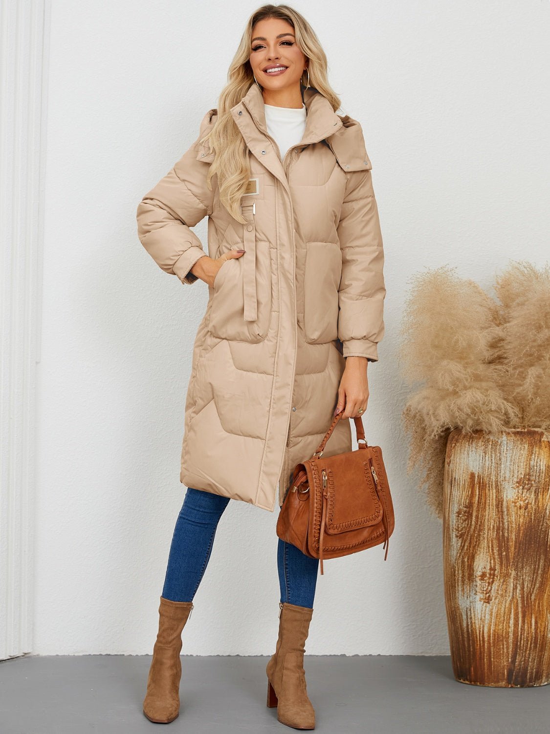 Long Sleeve Longline Hooded Winter Coat - EMMY