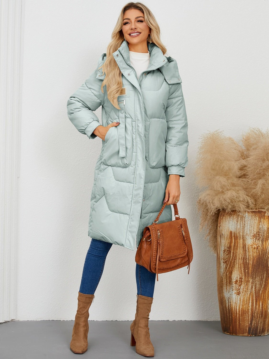 Long Sleeve Longline Hooded Winter Coat - EMMY