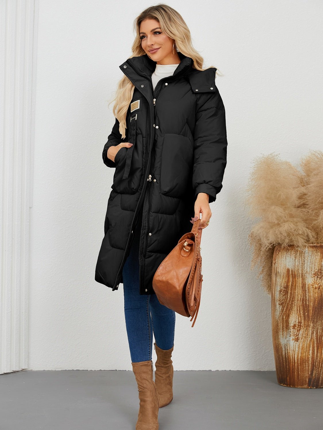 Long Sleeve Longline Hooded Winter Coat - EMMY