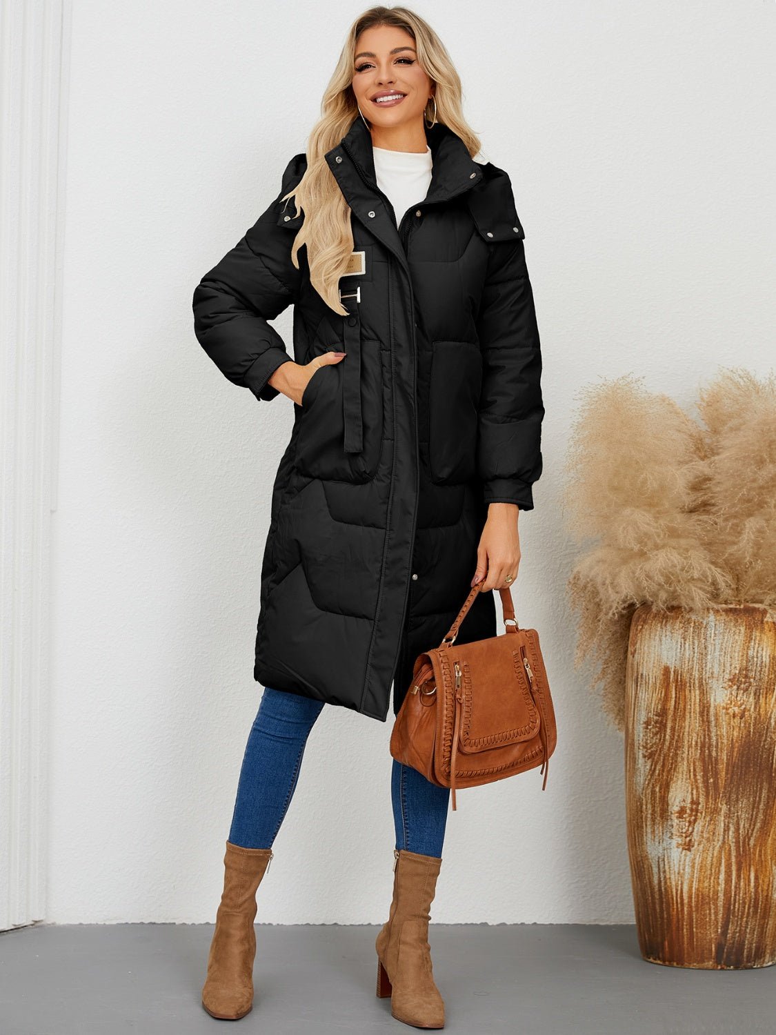 Long Sleeve Longline Hooded Winter Coat - EMMY