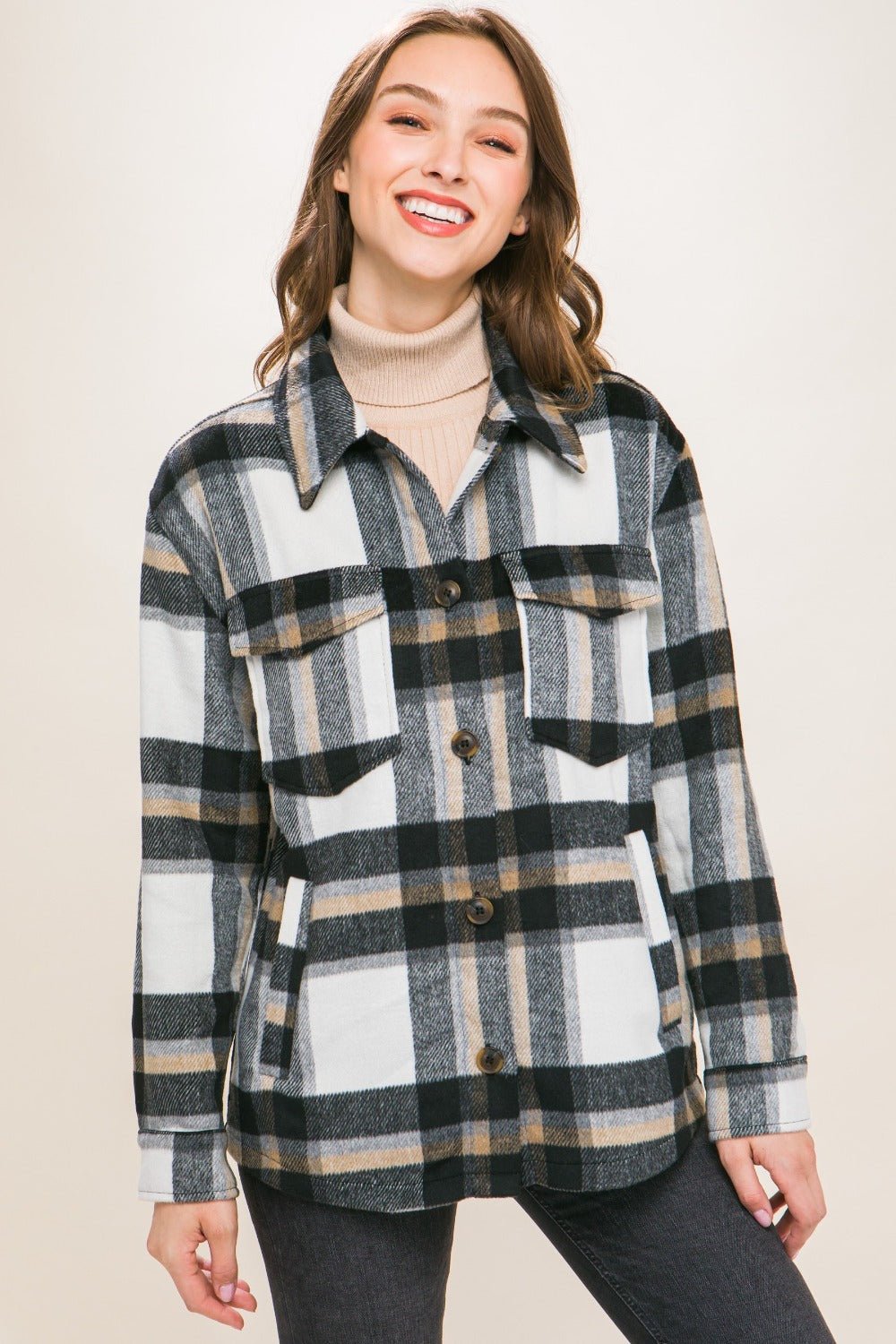 Love Tree Plaid Button Up Shacket - EMMY