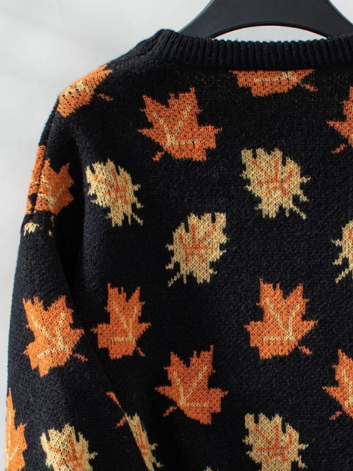 Maple Leaf Round Neck Long Sleeve Sweater - EMMY