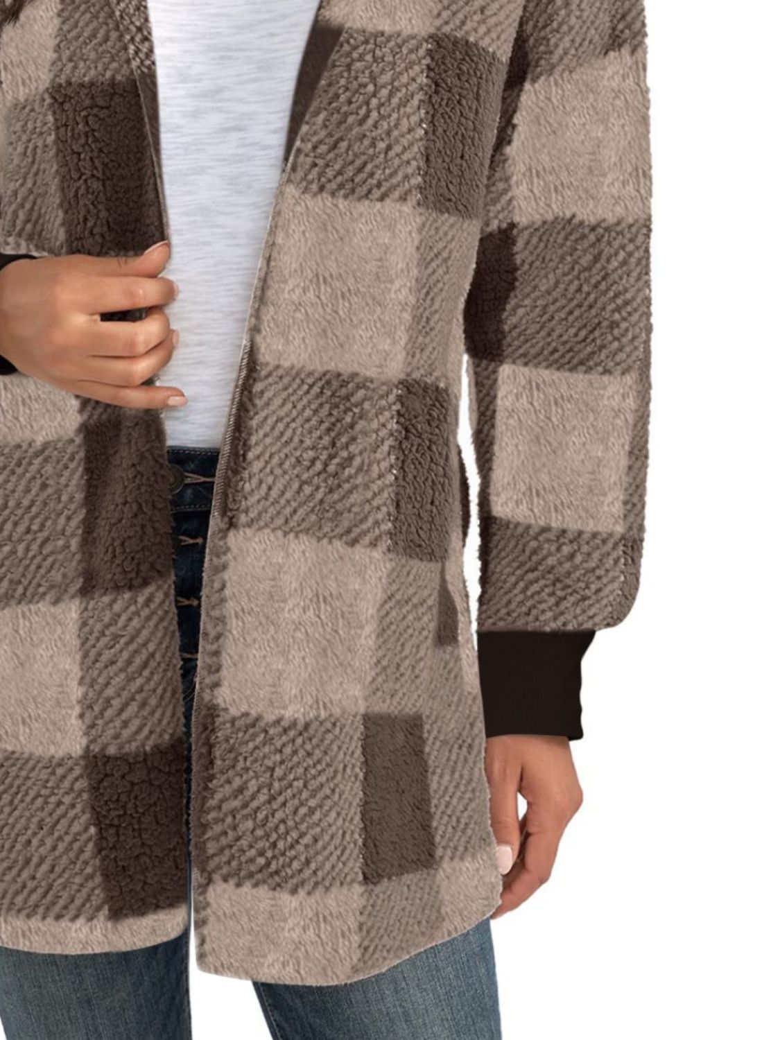 Plaid Long Sleeve Hooded Coat - EMMY