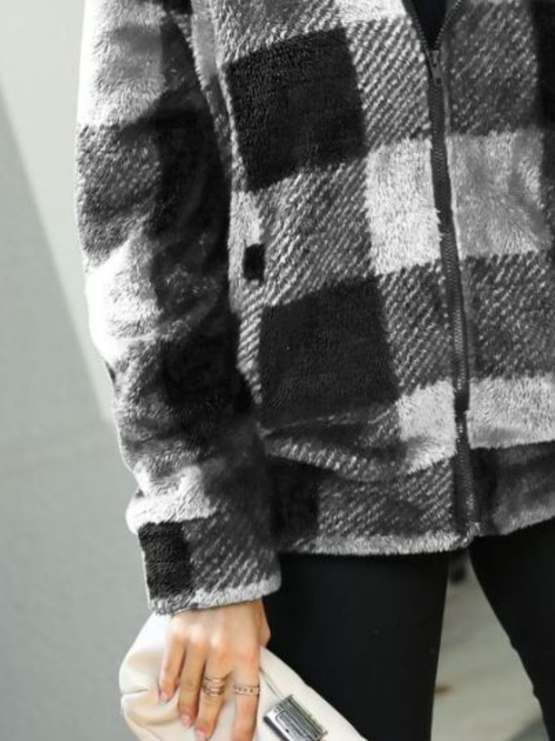 Plaid Zip - Up Collared Jacket - EMMY