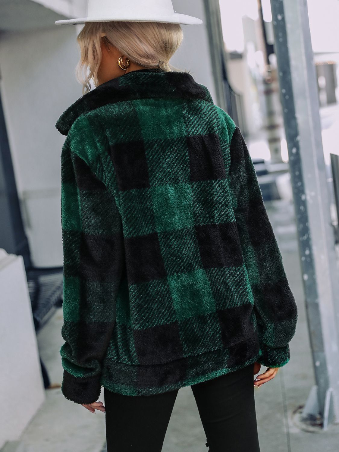 Plaid Zip - Up Collared Jacket - EMMY