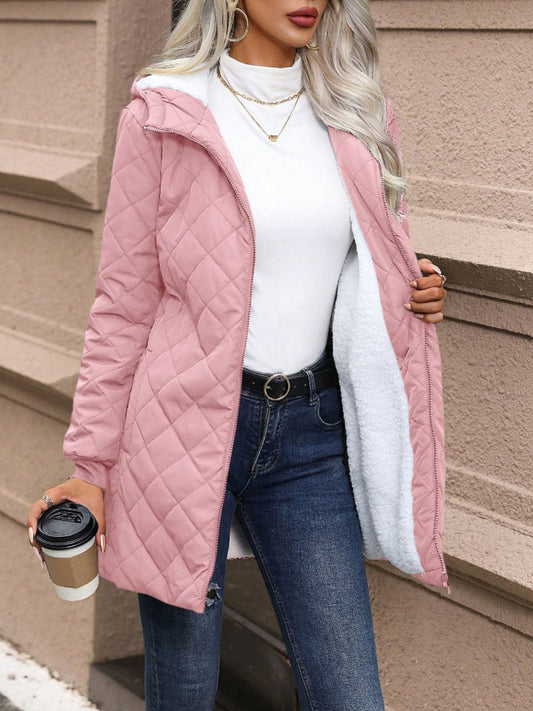 Quilted Zip Up Hooded Jacket with Pockets - EMMY