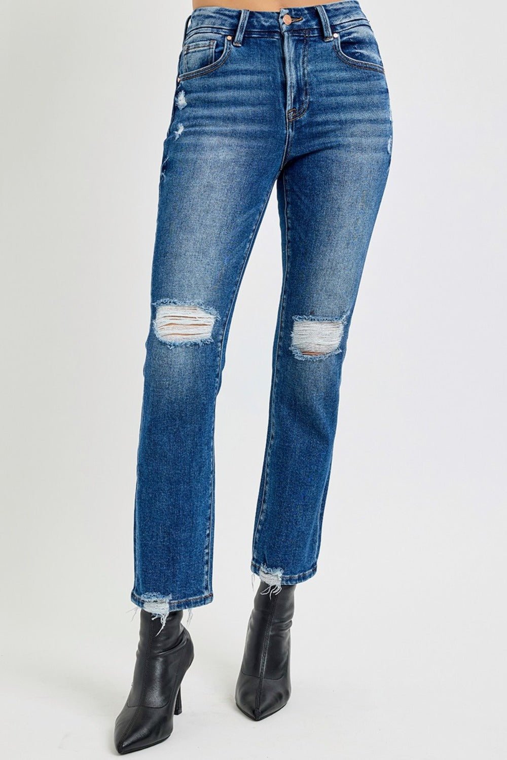 RISEN Full Size High Rise Distressed Crop Straight Jeans - EMMY