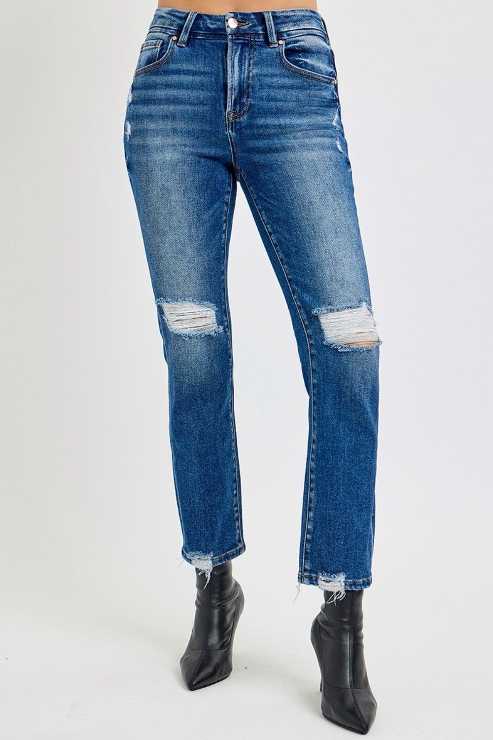 RISEN Full Size High Rise Distressed Crop Straight Jeans - EMMY