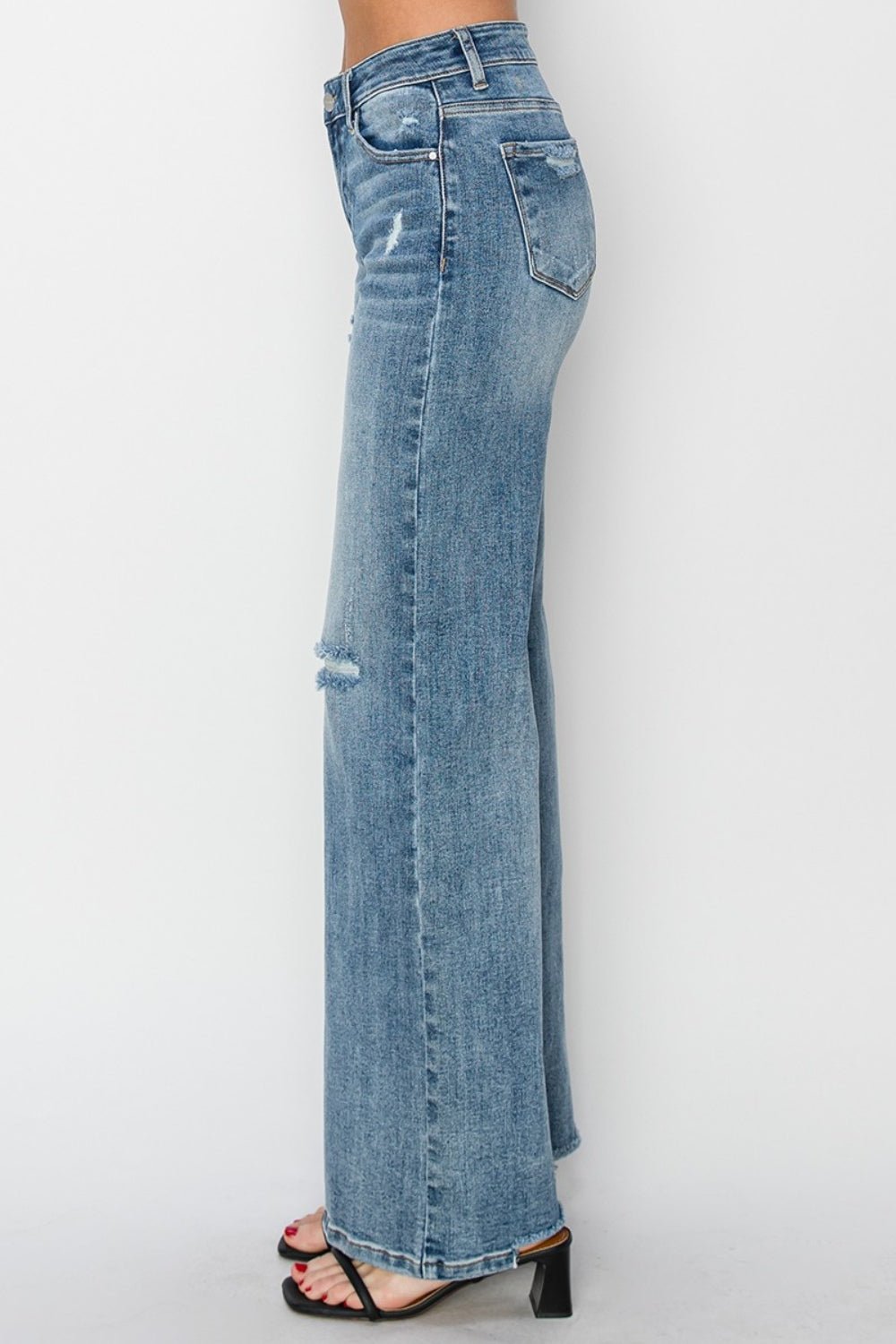 RISEN Full Size High Waist Distressed Wide Leg Jeans - EMMY