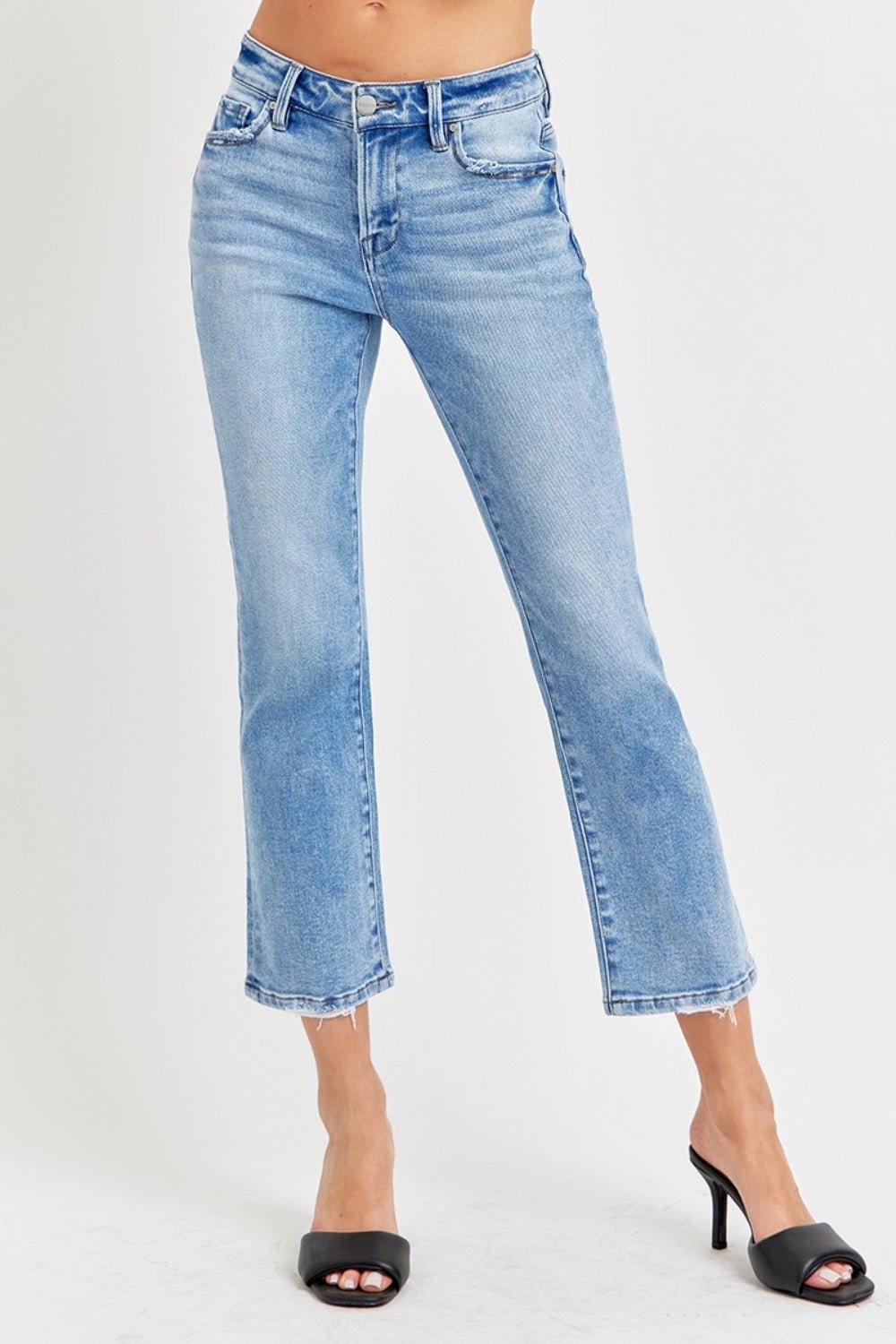 RISEN Full Size Low Rise Crop Slim Straight Jeans - EMMY