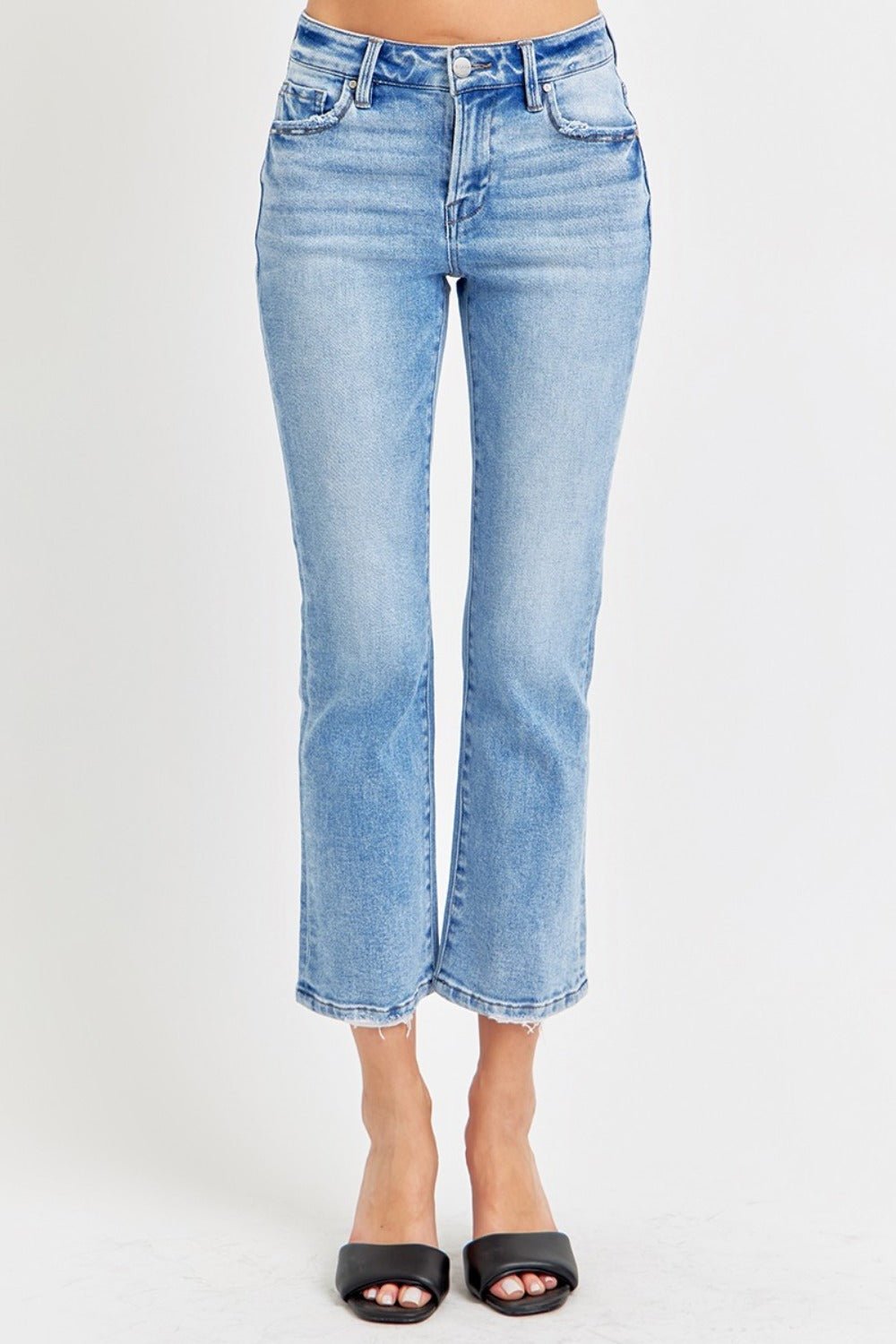 RISEN Full Size Low Rise Crop Slim Straight Jeans - EMMY