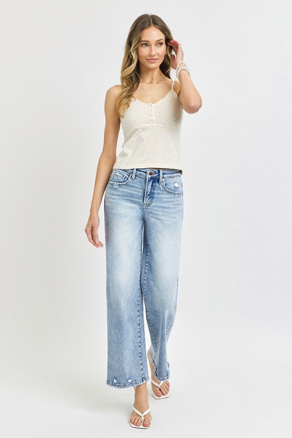 RISEN Full Size Tummy Control High Rise Crop Wide Leg Jeans - EMMY