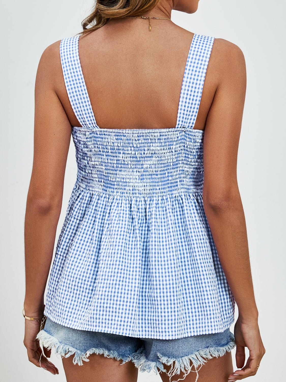 Smocked Plaid Square Neck Tank - EMMY