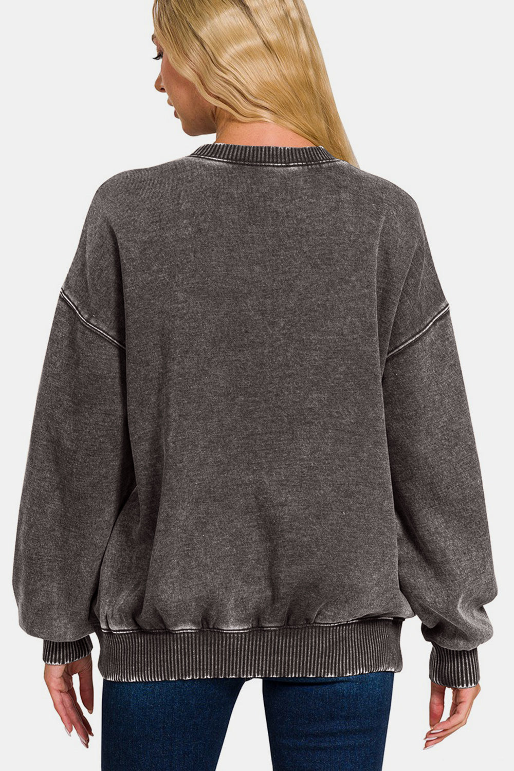 Zenana Full Size Acid Wash Fleece Long Sleeve Sweatshirt - EMMY