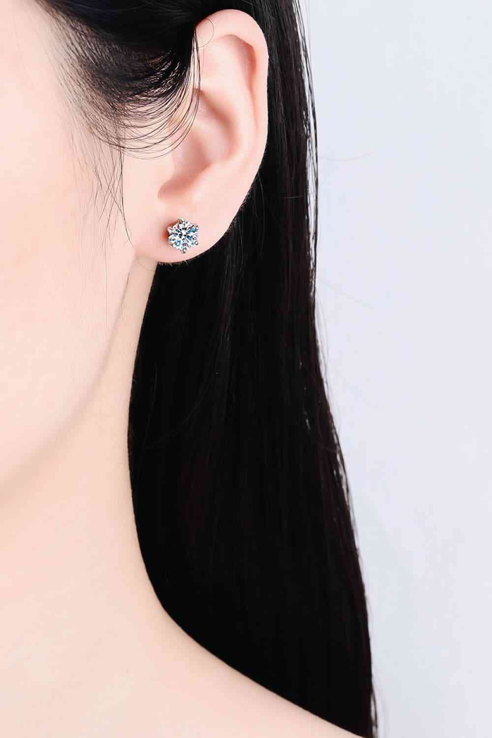 1 Carat Moissanite Rhodium-Plated Stud Earrings - EMMY