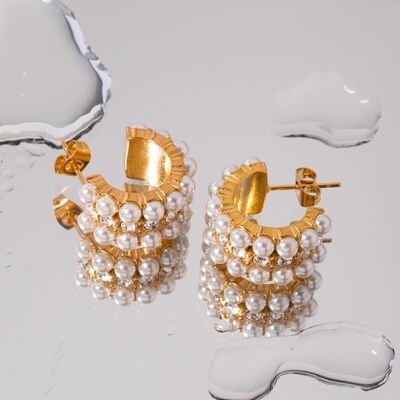 18K Gold-Plated Pearl C-Hoop Earrings - EMMY