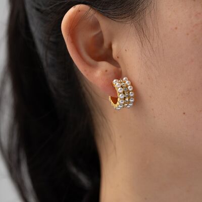 18K Gold-Plated Pearl C-Hoop Earrings - EMMY
