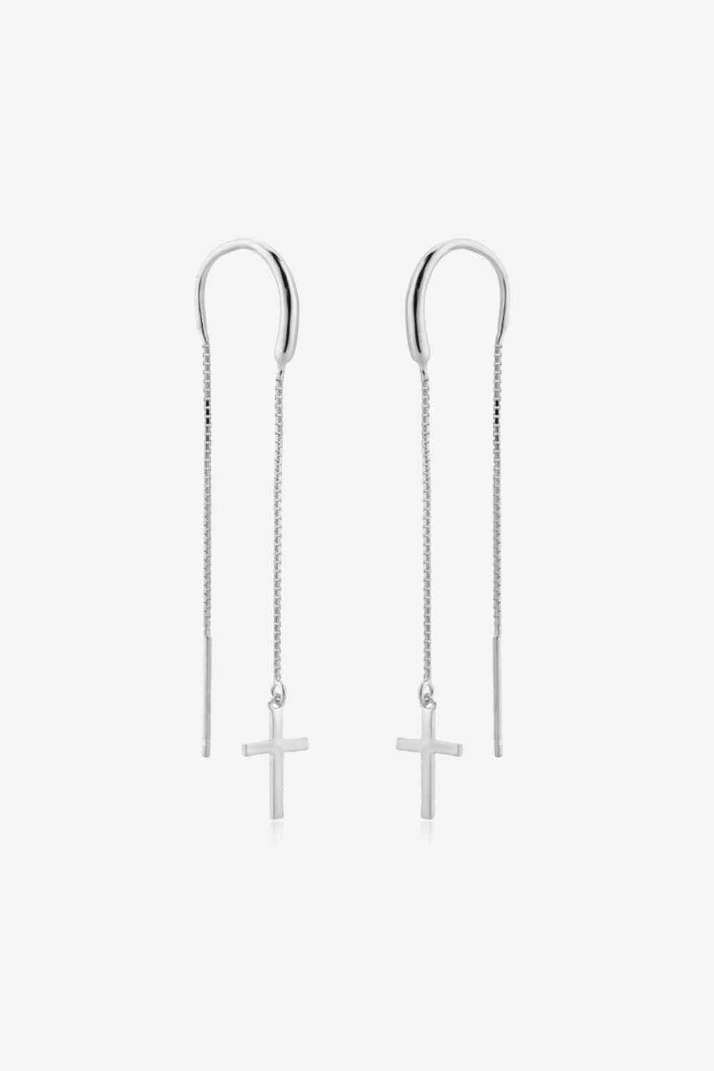 925 Sterling Silver Cross Threader Earrings - EMMY