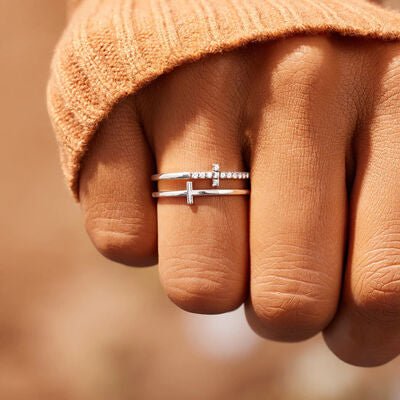 925 Sterling Silver Double Cross Ring - EMMY