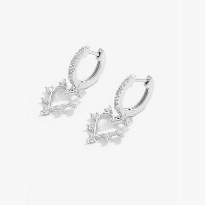 925 Sterling Silver Inlaid Zircon Heart Dangle Earrings - EMMY