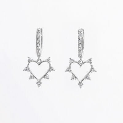 925 Sterling Silver Inlaid Zircon Heart Dangle Earrings - EMMY