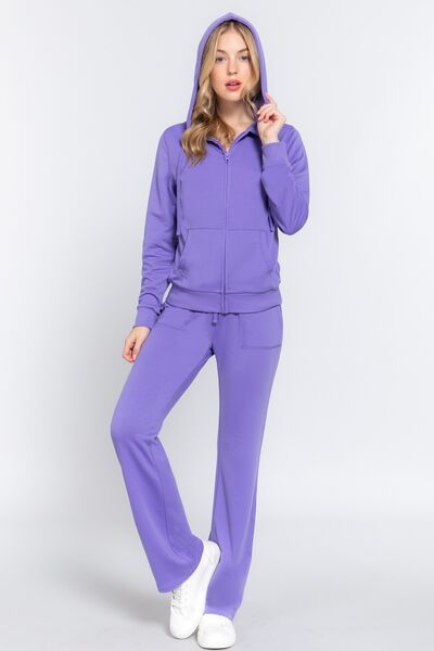 ACTIVE BASIC French Terry Zip Up Hoodie and Drawstring Pants Set - EMMY